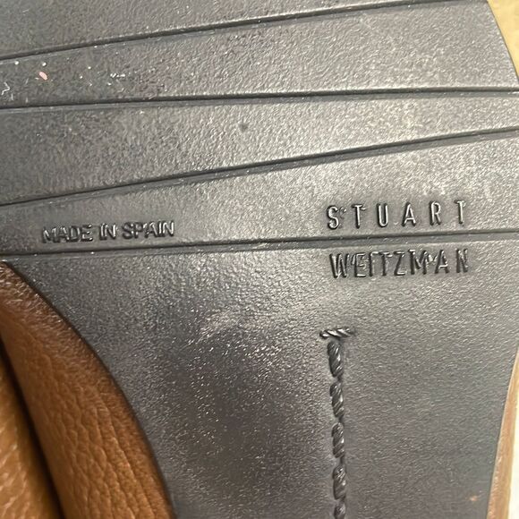 Stuart Weitzman Brown Pebbled Leather Square Toe Kitten Heel Low Heels sz 8N - Picture 5 of 11
